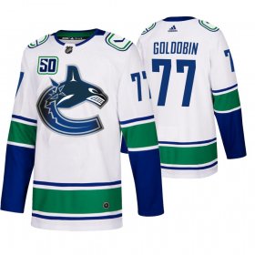 Wholesale Cheap Vancouver Canucks #77 Nikolay Goldobin 50th Anniversary Men\'s White 2019-20 Away Authentic NHL Jersey