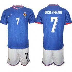 Cheap Men\'s France #7 Antoine Griezmann Blue 2024-25 Home Soccer Jersey Suit