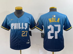 Cheap Women\'s Philadelphia Phillies #27 Aaron Nola Blue 2024 City Connect Limited Stitched Jerseys