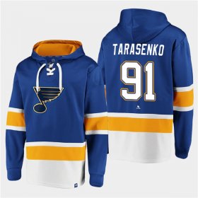 Wholesale Cheap Men\'s St. Louis Blues #91 Vladimir Tarasenko Blue Ageless Must-Have Lace-Up Pullover Hoodie