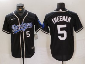 Cheap Men\'s Los Angeles Dodgers #5 Freddie Freeman Number Black Cool Base With Patch Stitched Jerseys