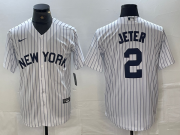 Cheap Men's New York Yankees #2 Derek Jeter White 2024 Cool Base Stitched Jerseys