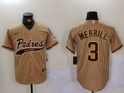 Cheap Men's San Diego Padres #3 Jackson Merrill Tan 2023 Cool Base Stitched Jersey