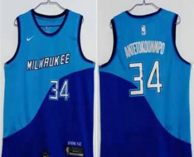 Wholesale Cheap Men\'s Milwaukee Bucks #34 Giannis Antetokounmpo Blue Nike 2021 Swingman Stitched NBA Jersey