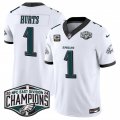 Cheap Men's Philadelphia Eagles #1 Jalen Hurts White 2024 New NFC East Champions With 3-Star C Patch F.U.S.E. Vapor Untouchable Limited Stitched Football Jersey