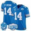 Cheap Men's Detroit Lions #14 Amon-Ra St. Brown Blue 2024 NFC North Champions 90th Anniversary Patch F.U.S.E. Vapor Limited Stitched Jersey