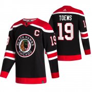 Wholesale Cheap Chicago Blackhawks #19 Jonathan Toews Black Men's Adidas 2020-21 Reverse Retro Alternate NHL Jersey