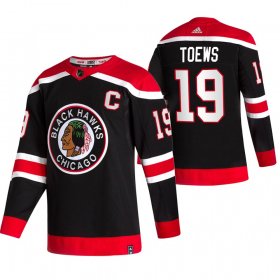 Wholesale Cheap Chicago Blackhawks #19 Jonathan Toews Black Men\'s Adidas 2020-21 Reverse Retro Alternate NHL Jersey