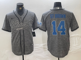 Cheap Men's Detroit Lions #14 Amon-Ra St. Brown Gray Cool Base Stitched Baseball Jersey