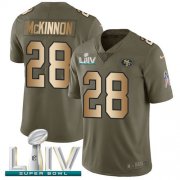 Wholesale Cheap Nike 49ers #28 Jerick McKinnon Olive/Gold Super Bowl LIV 2020 Youth Stitched NFL Limited 2017 Salute To Service Jersey