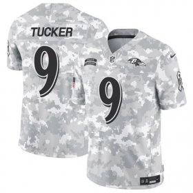 Cheap Men\'s Baltimore Ravens #9 Justin Tucker 2024 F.U.S.E. Arctic Camo Salute to Service Limited Football Stitched Jersey