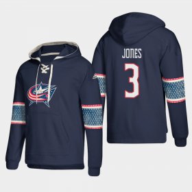 Wholesale Cheap Columbus Blue Jackets #3 Seth Jones Blue adidas Lace-Up Pullover Hoodie