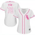 Wholesale Cheap White Sox #72 Carlton Fisk White/Pink Fashion Women's Stitched MLB Jersey