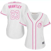 Wholesale Cheap Indians #23 Michael Brantley White/Pink Fashion Women's Stitched MLB Jersey