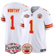 Cheap Men's Kansas City Chiefs #1 Xavier Worthy White F.U.S.E. 2024 AFC West Division Champions Vapor Limited Stitched Football Jersey