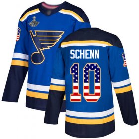 Wholesale Cheap Adidas Blues #10 Brayden Schenn Blue Home Authentic USA Flag Stanley Cup Champions Stitched NHL Jersey