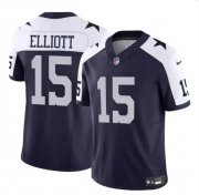 Cheap Men's Dallas Cowboys #15 Ezekiel Elliott Navy White 2023 F.U.S.E Thanksgiving Vapor Limited Football Stitched Jersey