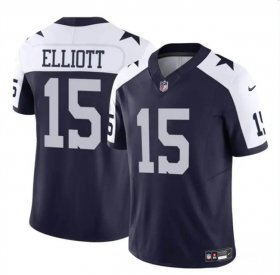 Cheap Men\'s Dallas Cowboys #15 Ezekiel Elliott Navy White 2023 F.U.S.E Thanksgiving Vapor Limited Football Stitched Jersey