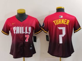 Women\'s Philadelphia Phillies #7 Trea Turner Number Red 2024 City Connect Limited Jerseys