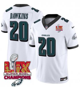 Cheap Men\'s Philadelphia Eagles #20 Brian Dawkins White 2025 Eagles Logo Super Bowl LIX Patch New F.U.S.E. Vapor Untouchable Limited Football Stitched Jersey