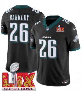 Men\'s Philadelphia Eagles #26 Saquon Barkley Black 2025 Super Bowl LIX Patch New F.U.S.E. Vapor Untouchable Limited Stitched Football Jersey