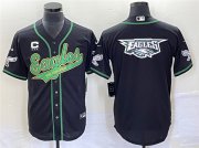 Wholesale Cheap Men's Philadelphia Eagles Black Team Big Logo With C Patch Cool Base Stitched Baseball Jersey