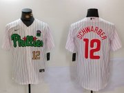 Cheap Men's Philadelphia Phillies #12 Kyle Schwarber White Green Cool Base Stitched Jerseys