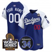 Cheap Men's Los Angeles Dodgers ACTIVE PLAYER Custom Royal White 2024 World Series With Fernando Memorial Patch Limited Stitched Baseball Jersey