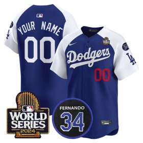 Cheap Men\'s Los Angeles Dodgers ACTIVE PLAYER Custom Royal White 2024 World Series With Fernando Memorial Patch Limited Stitched Baseball Jersey