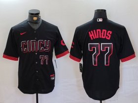 Men\'s Cincinnati Reds #77 Rece Hinds Number Black 2023 City Connect Cool Base Stitched Jersey