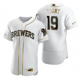 Wholesale Cheap Milwaukee Brewers #19 Robin Yount White Nike Men\'s Authentic Golden Edition MLB Jersey