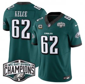 Cheap Men\'s Philadelphia Eagles #62 Jason Kelce Green 2024 New NFC East Champions With 4-Star C Patch F.U.S.E. Vapor Untouchable Limited Stitched Football Jersey