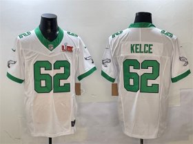 Men\'s Philadelphia Eagles #62 Jason Kelce White 2025 Super Bowl LIX Patch F.U.S.E. Vapor Untouchable Limited Stitched Football Jersey