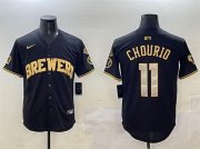 Cheap Men's Milwaukee Brewers #11 Jackson Chourio Black Gold With Home Patch Limited Stitched Baseball Jersey