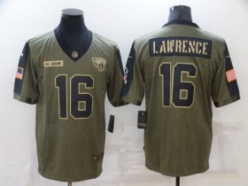 Wholesale Cheap Men\'s Jacksonville Jaguars #16 Trevor Lawrence 2021 Olive Salute To Service Limited Stitched Jersey