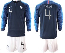 Wholesale Cheap France #4 Varane Home Long Sleeves Soccer Country Jersey