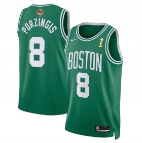 Wholesale Cheap Men\'s Boston Celtics #8 Kristaps Porzingis Kelly Green 2024 Finals Champions Icon Edition Stitched Basketball Jersey