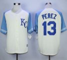 Wholesale Cheap Royals #13 Salvador Perez Cream Exclusive Vintage Stitched MLB Jersey