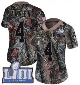 Wholesale Cheap Nike Rams #4 Greg Zuerlein Camo Super Bowl LIII Bound Women\'s Stitched NFL Limited Rush Realtree Jersey