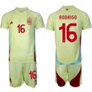 Men's Spain Team #16 Rodrigo 2024-25 Yellow Away Soccer Jersey Suit