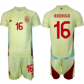 Men\'s Spain Team #16 Rodrigo 2024-25 Yellow Away Soccer Jersey Suit