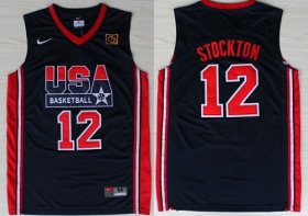 Wholesale Cheap 1992 Olympics Team USA #12 John Stockton Navy Blue Swingman Jersey