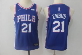 Cheap Nike 76ers 21 Joel Embiid Blue Youth Nike Swingman Jersey