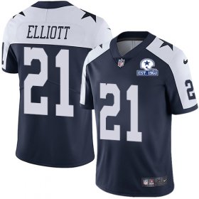 Wholesale Cheap Nike Cowboys #21 Ezekiel Elliott Navy Blue Thanksgiving Men\'s Stitched With Established In 1960 Patch NFL Vapor Untouchable Limited Throwback Jersey