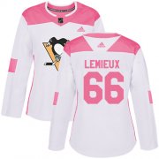 Wholesale Cheap Adidas Penguins #66 Mario Lemieux White/Pink Authentic Fashion Women's Stitched NHL Jersey