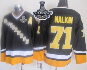 Wholesale Cheap Penguins #71 Evgeni Malkin Black/Yellow CCM Throwback 2017 Stanley Cup Finals Champions Stitched NHL Jersey