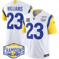 Cheap Men's Los Angeles Rams #23 Kyren Williams White 2024 NFC West Champions With 4-Star C Patch F.U.S.E. Vapor Untouchable Stitched Football Jersey