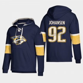 Wholesale Cheap Nashville Predators #92 Ryan Johansen Navy adidas Lace-Up Pullover Hoodie