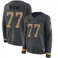 Wholesale Cheap Nike Raiders #77 Trent Brown Anthracite Salute to Service Women's Stitched NFL Limited Therma Long Sleeve Jersey