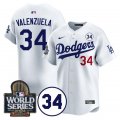 Cheap Men's Los Angeles Dodgers #34 Toro Valenzuela White 2024 World Series With No. 34 Patch Limited Stitched Baseball Jersey